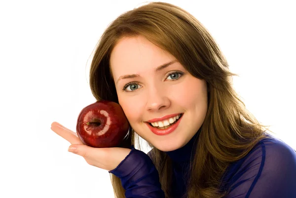Όμορφη νεαρή γυναίκα με ένα μήλο — Φωτογραφία Αρχείου