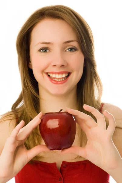 漂亮的女人和一个苹果 — 图库照片
