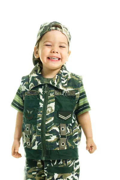 Niño vestido de camuflaje — Foto de Stock