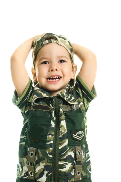 Jongen gekleed in camouflage — Stockfoto