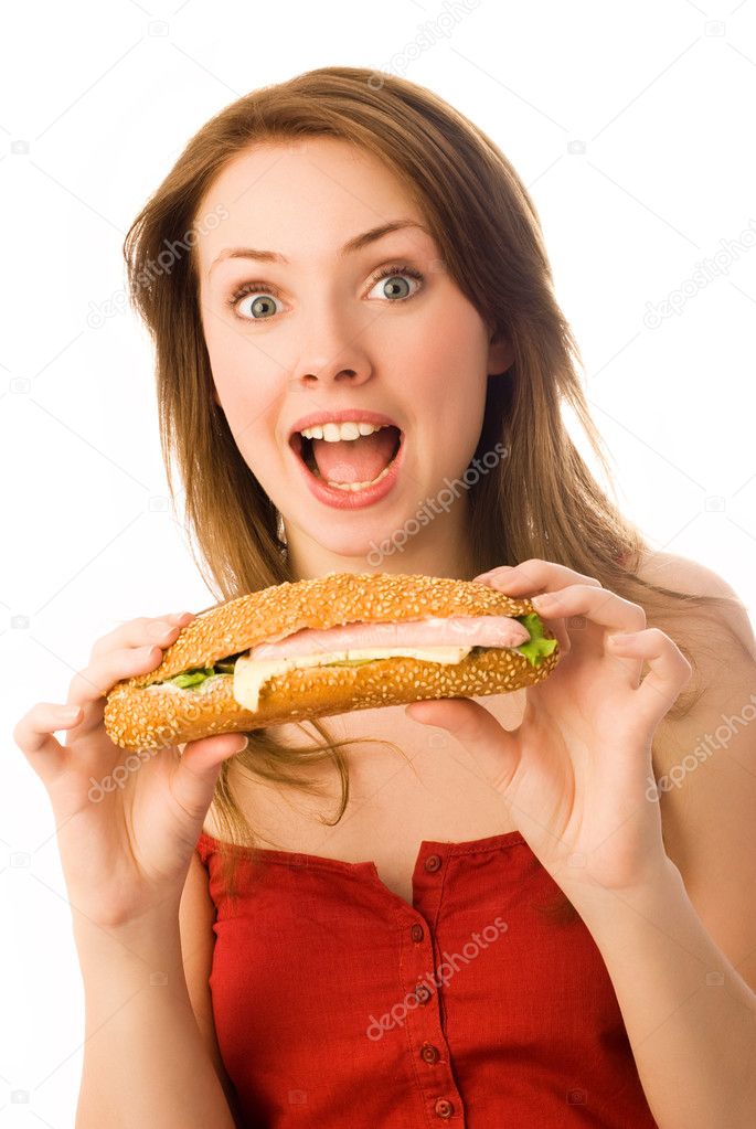 девушка еда хот-дог блондинка girl food hot dog blonde скачать