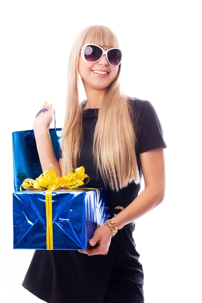 Stylish woman with presents — Stock Photo, Image