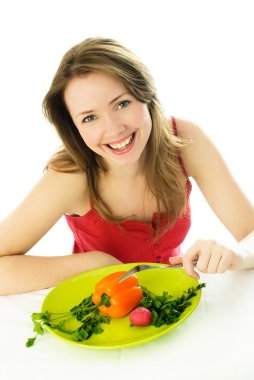 Happy woman keeping a diet clipart