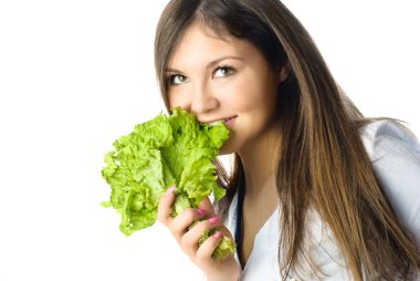 Beautiful girl eating salad clipart