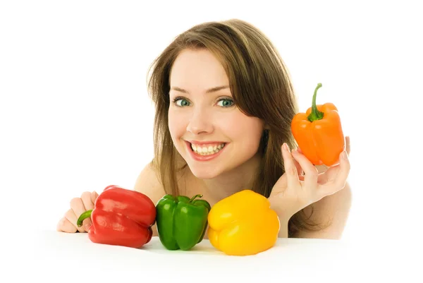 Šťastná dívka s papričkami — Stock fotografie