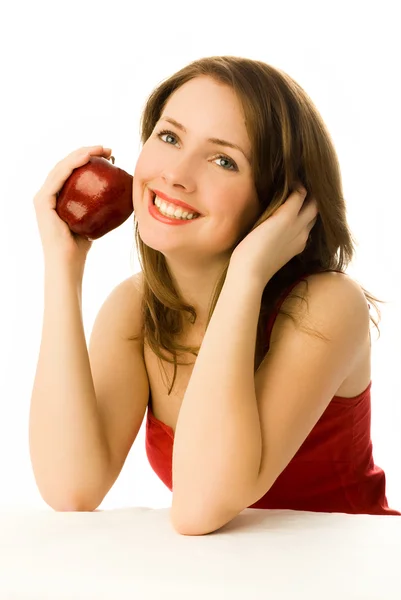 Zasněný dívka s jablkem — Stock fotografie