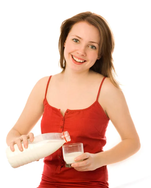 Hermosa mujer bebiendo leche —  Fotos de Stock