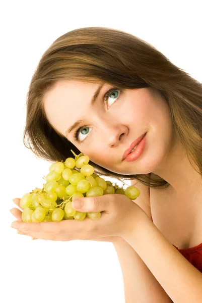 Belle femme avec des raisins — Photo