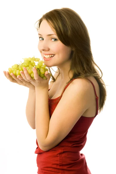 Happy girl with grapes — Stock Photo, Image