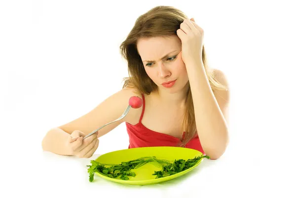 Mladá žena drží dietu — Stock fotografie