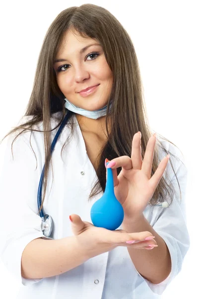 Läkare med en blå lavemang — Stockfoto