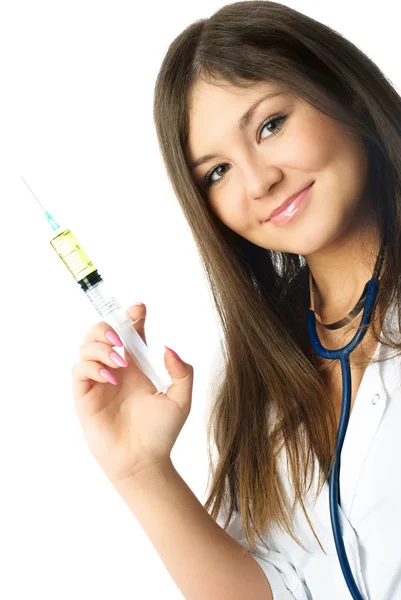 Young doctor giving an injection — Stock Photo, Image