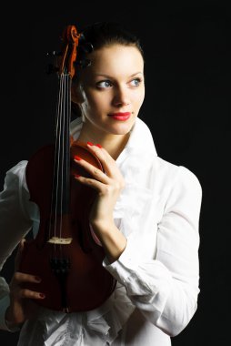 Woman holding the violin clipart