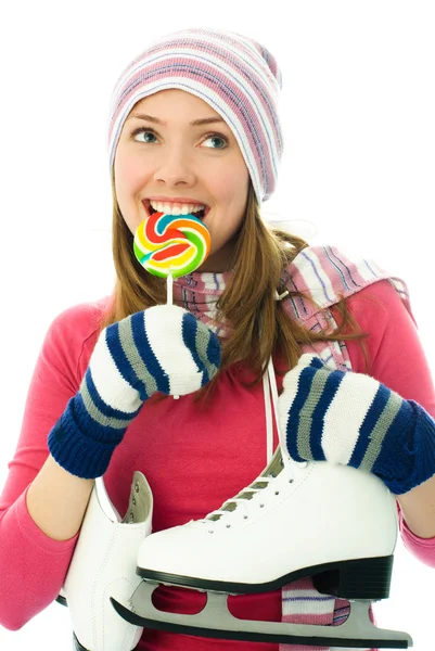 Bella ragazza goind pattinaggio su ghiaccio — Foto Stock