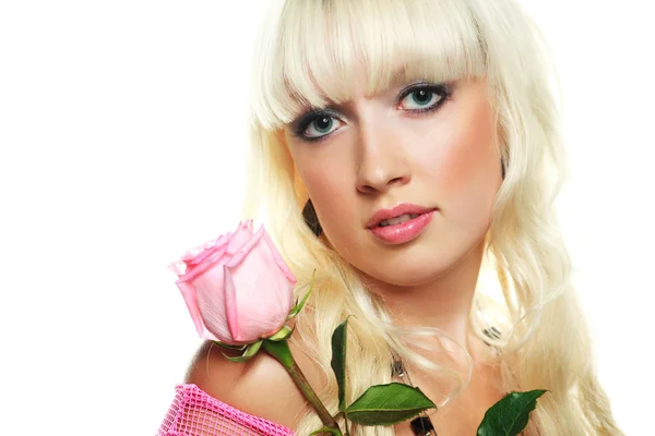 Blond woman with a rose — Stock Photo, Image