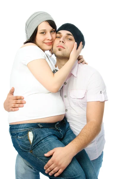 Mulher grávida feliz e seu marido — Fotografia de Stock