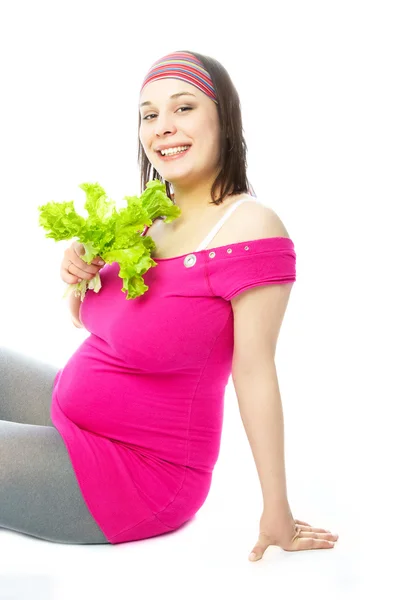 연어를 먹는 임신부 — 스톡 사진