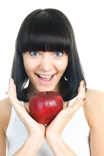 Dívka s červené jablko — Stock fotografie