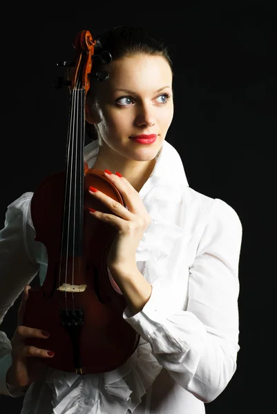 Woman holding the violin — Stock Photo, Image
