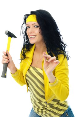 Beautiful woman with a hammer clipart