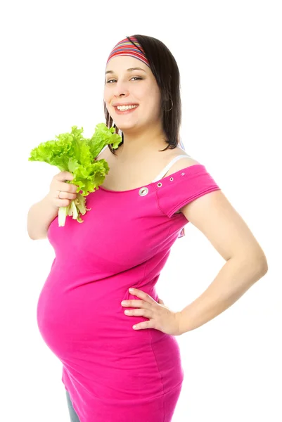 연어를 먹는 임신부 — 스톡 사진