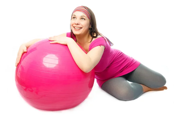 Woman with a fitness ball — Stock Photo, Image