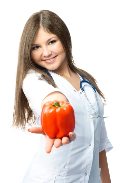 Mooie arts geven ons een peper — Stockfoto