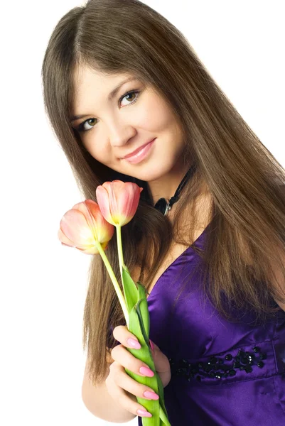 Bella ragazza con i tulipani — Foto Stock