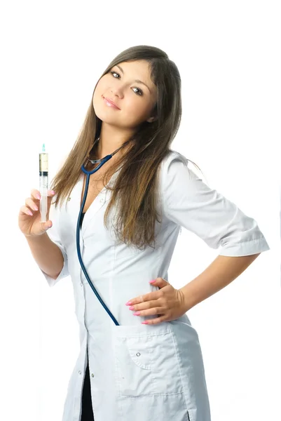 Médico que administra uma injeção — Fotografia de Stock