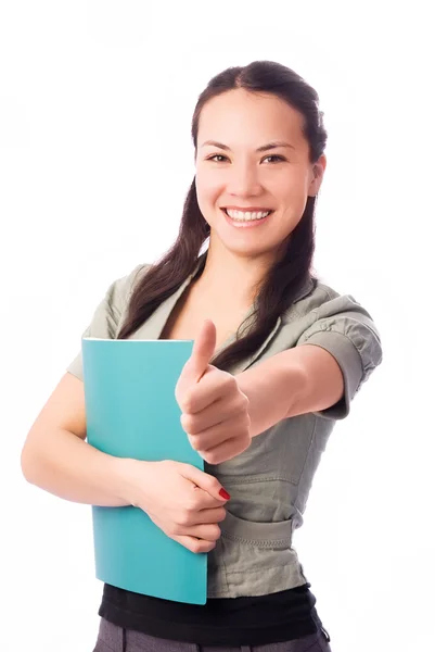 Happy student with her thumb up — Stock Photo, Image