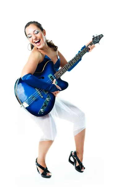 Happy girl with a guitar — Stock Photo, Image