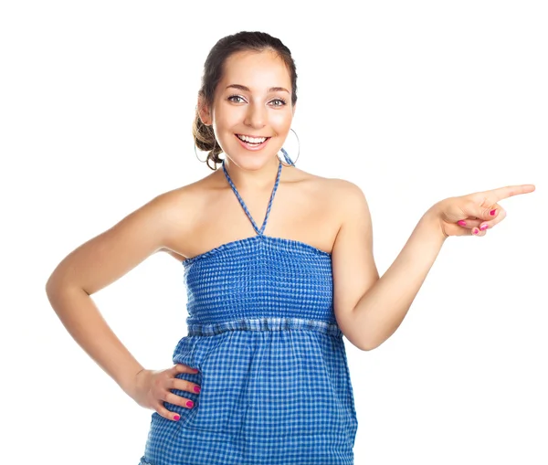 Girl pointing to the side — Stock Photo, Image