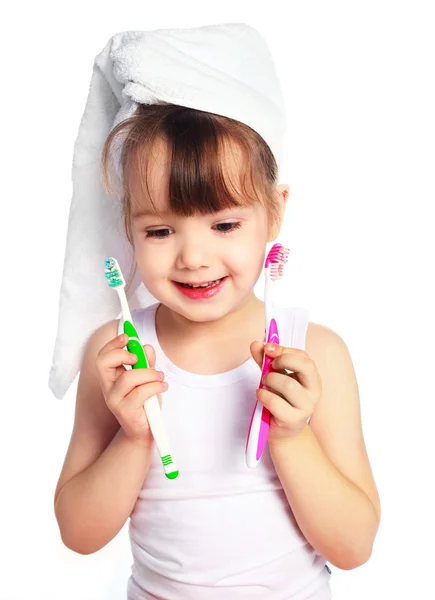 Menina escovação dentes — Fotografia de Stock