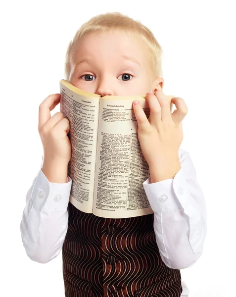 Chlapec se slovníkem — Stock fotografie