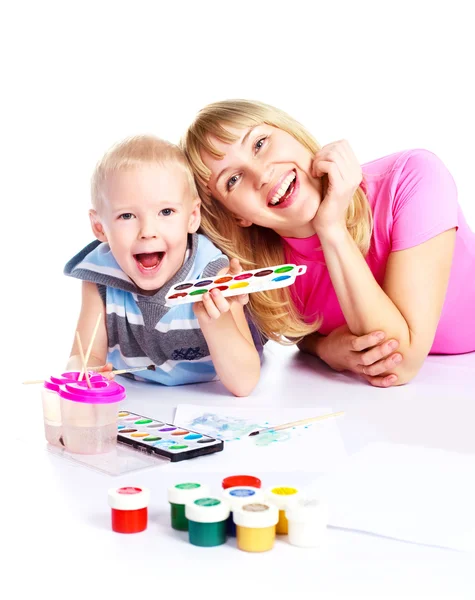 Mother and son painting — Stock Photo, Image