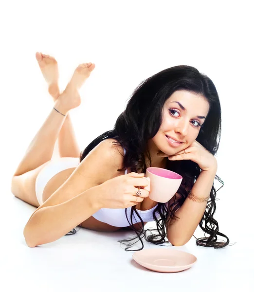 Девушка с чашкой чая — стоковое фото