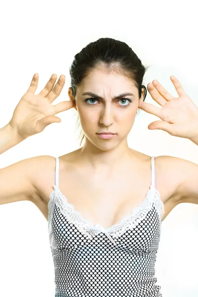 Girl closing her ears with fingers — Stock Photo, Image