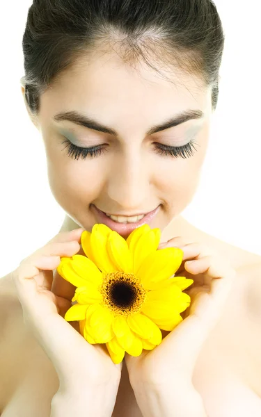 Pretty girl with a flower — Stock Photo, Image