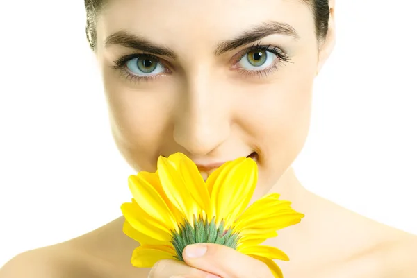 Pretty girl with a flower — Stock Photo, Image