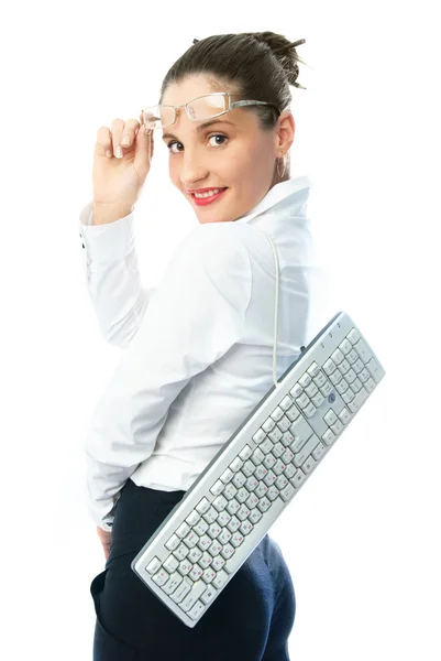 Obchodnice s klávesnicí — Stock fotografie