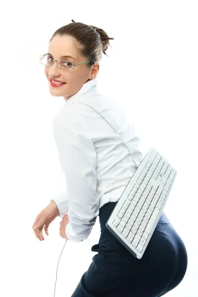 Бізнес-леді з клавіатурою — стокове фото