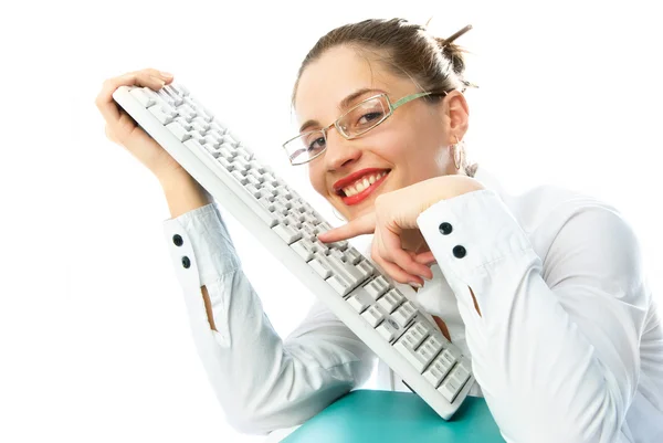 Zakenvrouw met een toetsenbord — Stockfoto