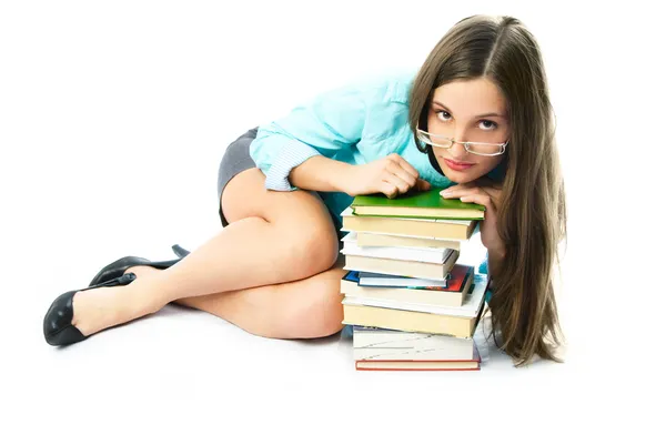Jovem estudante com livros — Fotografia de Stock