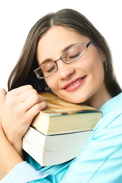 Estudante sonhador com livros — Fotografia de Stock