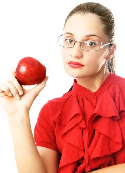 Mladá podnikatelka s jablkem — Stock fotografie