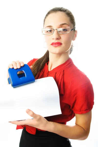 Businesswoman with a puncher — Stock Photo, Image