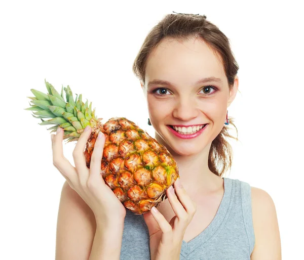 Lány egy ananász — Stock Fotó