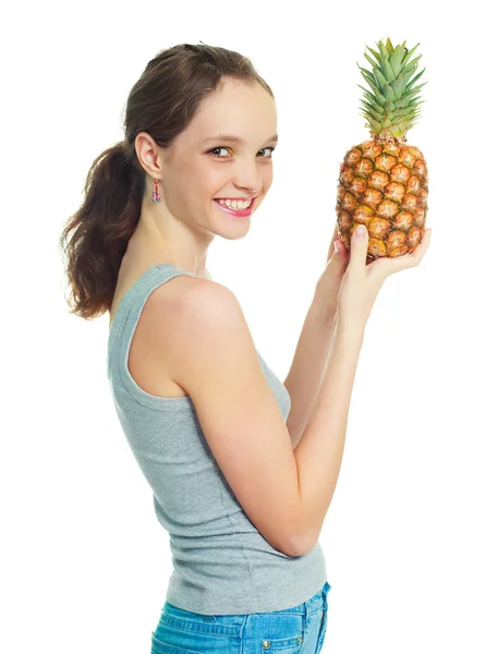 Дівчина з ананасом — стокове фото