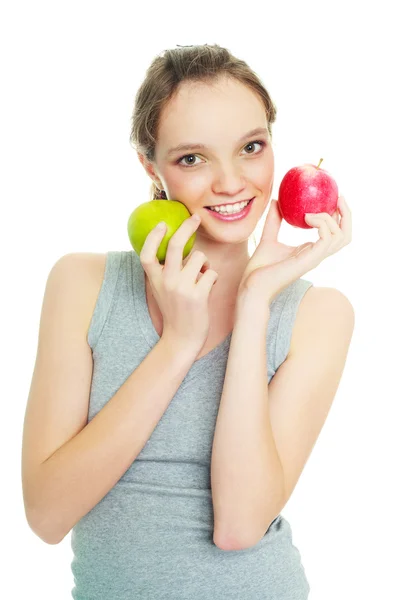 Κορίτσι με δύο μήλα — Φωτογραφία Αρχείου