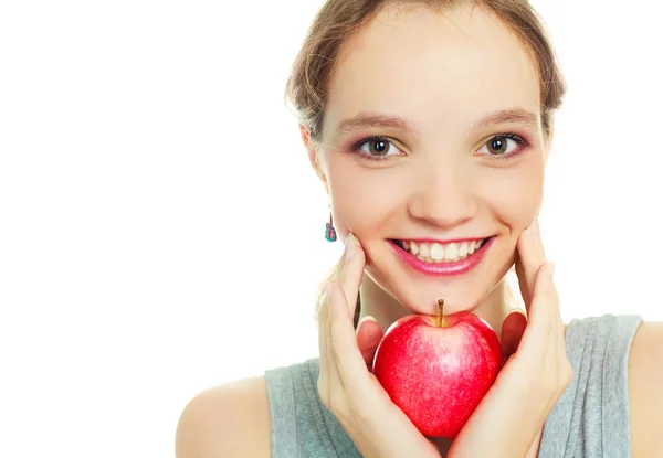 Flicka med ett äpple — Stockfoto